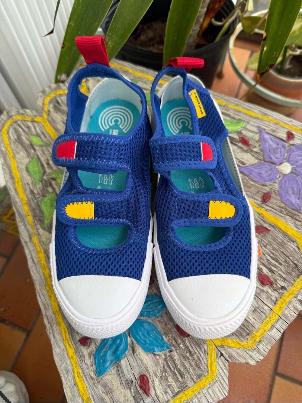 Converse Kids Blue Mesh Sneakers with Red and Yellow Accents